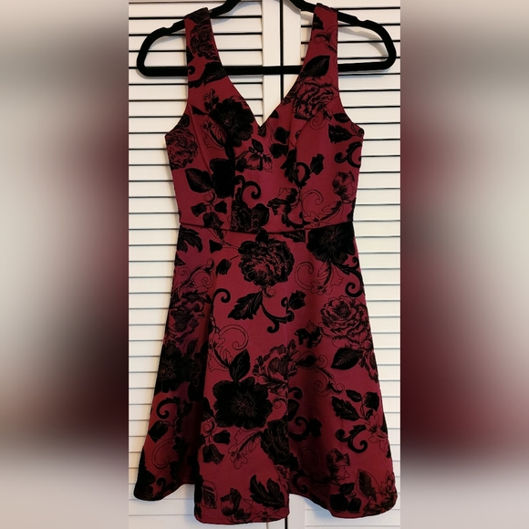 Charlotte Russe dress. Burgundy with black floral pattern. Size-XS - Picture 1 of 3